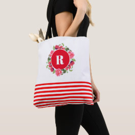 Bolso De Tela Guirnalda floral circular de acuarela en rojo y ro