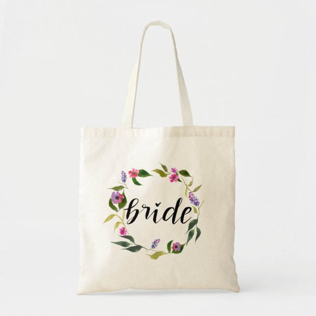 Bolso De Tela Guirnalda floral de la novia de la acuarela (Frente)
