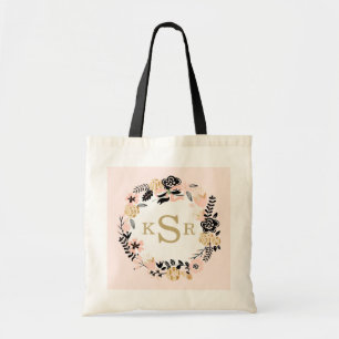 Bolso De Tela Guirnalda floral del oro negro rosado del
