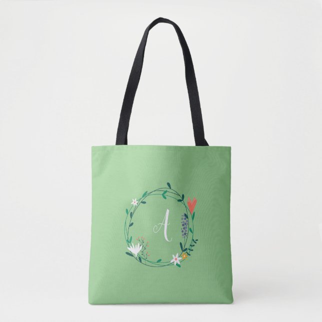 Bolso De Tela Guirnalda floral fresca de primavera personalizada (Anverso)