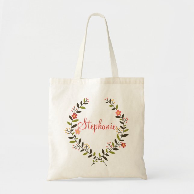 Bolso De Tela Guirnalda floral personalizada elegante (Frente)