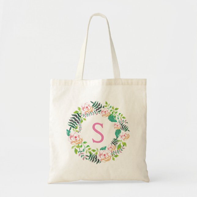 Bolso De Tela Guirnalda floral rosada romántica personalizada (Frente)