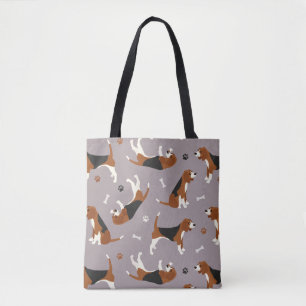 Bolso De Tela Guirnaldas de Beagles y hueso Gris