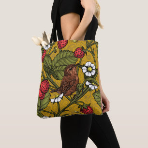 Bolso De Tela Guirnaldas y fresas en mostaza