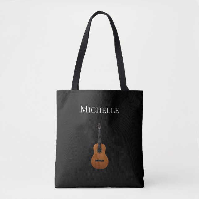 Bolso De Tela Guitar Simple Monograma Música Negro (Anverso)