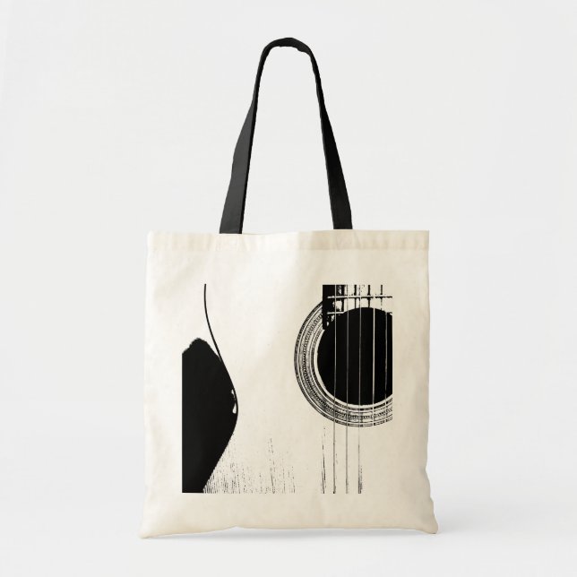 Bolso De Tela Guitarra de instrumentos musicales blanco negro (Frente)