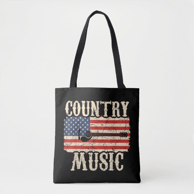 Bolso De Tela Guitarra de música country, regalo de bandera esta (Anverso)