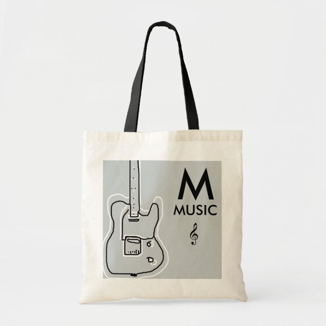 Bolso De Tela guitarra en blanco y negro personalizada (Frente)