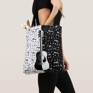 Bolso De Tela Guitarra y nota musical contemporánea en blanco y