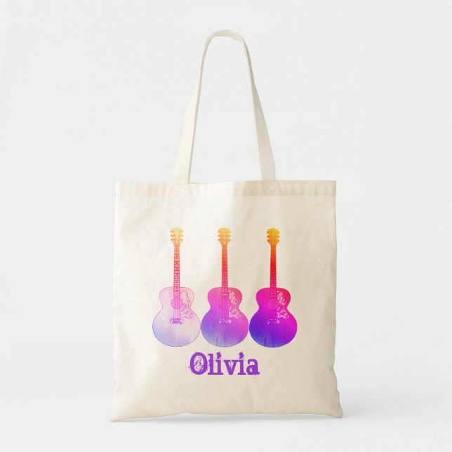 Bolso De Tela Guitarras acústicas pop arte personalizado rosa (Frente)