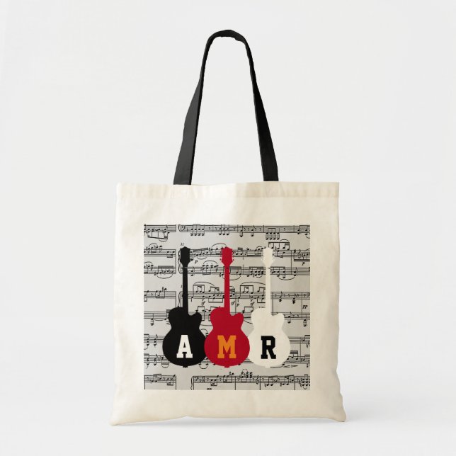 Bolso De Tela guitarras geniales con notas musicales e iniciales (Frente)