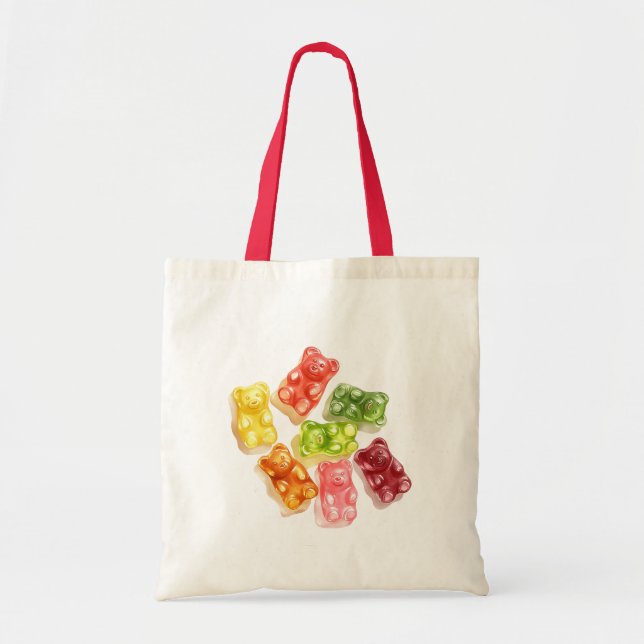 Bolso De Tela Gummy Bears Mint Pink Yellow Fruit Birthday (Frente)