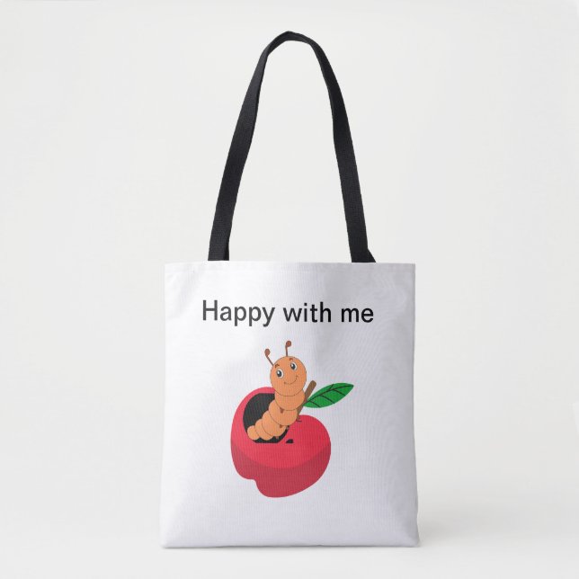 Bolso De Tela Gusano lindo feliz (Anverso)