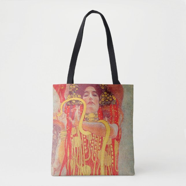 Bolso De Tela Gustav Klimt Red Woman Gold Snake Pintura (Anverso)