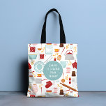 Bolso De Tela Hacer más barato que Terapia Funny Cocina Azul<br><div class="desc">Las Bolsas de Tote Blue de Cocina son más baratas que las terapizadas y presentan un colorido patrón de cocina con el texto editable "Hacer hornear es más barato que la terapia" en la tipografía de escritura moderna. Un regalo perfecto para los que disfrutan cocinando, cocinando y estando en la...</div>