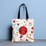 Bolso De Tela Hacer más barato que Terapia Funny Cocina Rojo<br><div class="desc">Baking Barato más que Therapy Funny Kitchen Red Tote Bags cuenta con un colorido patrón de cocina con el texto editable "El hornear es más barato que la terapia" en la tipografía de escritura moderna. Un regalo perfecto para los que disfrutan cocinando, cocinando y estando en la cocina para Navidades,...</div>