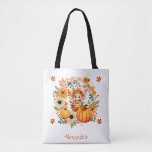 Bolso De Tela Hada de calabaza suave en la guirnalda otoñal