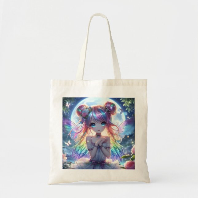 Bolso De Tela Hada de la luna cantante del pelo del arcoiris del (Frente)