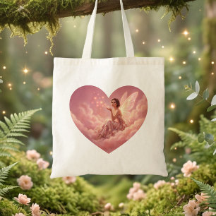 Bolso De Tela Hada de San Valentín en Nubes Rosadas Arte de Fant