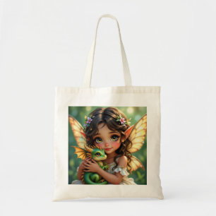 Bolso De Tela Hada élfica de ojos marrones y dragón