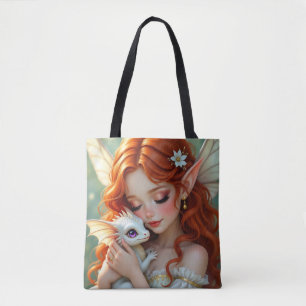 Bolso De Tela Hada Pelirroja Bonita con Dragón