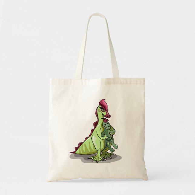 Bolso De Tela Hadrosauro Femenino Con Una Muñeca. (Frente)
