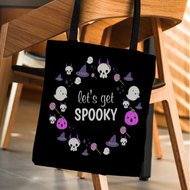 Bolso De Tela Hagamos un fantasmagórico y moderno monograma Hall (Let's Get Spooky Ghost Modern Monogram Halloween Tote Bag)