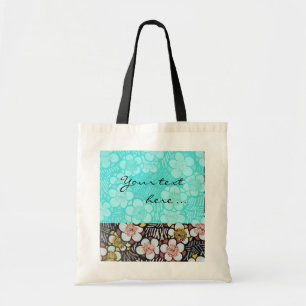 BOLSO DE TELA HAIKU/ BLACK WHITE TEAL BLUE SPRING FLOWERS
