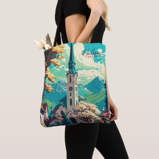 Bolso De Tela Hallein Austria Ilustracion de Viajes de Arte Vint