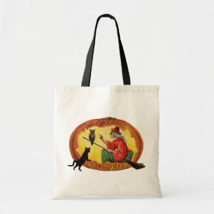 Bolso De Tela Halloween a la antigua, bruja, gato negro y búho