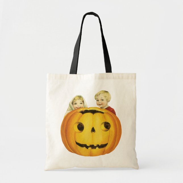 Bolso De Tela Halloween a la antigua, Jack-o'-lantern (Calabaza) (Frente)