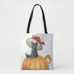 Bolso De Tela Halloween a la vieja usanza, gato brujo