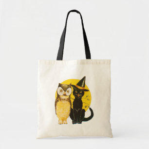 Bolso De Tela Halloween anticuado, gato negro y búho