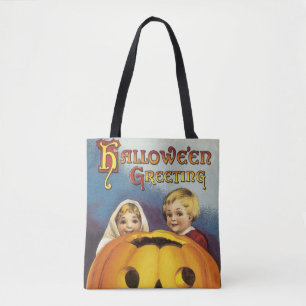 Bolso De Tela Halloween anticuado, niños y calabaza