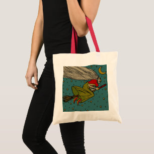 Bolso De Tela Halloween antiguo, bruja malvada volando en escoba