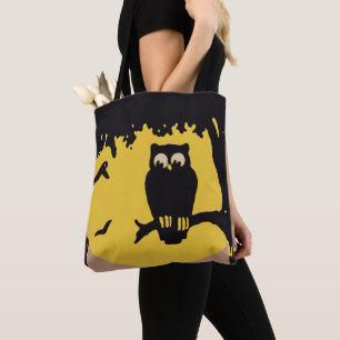 Bolso De Tela Halloween antiguo, búho espeluznante en el árbol c