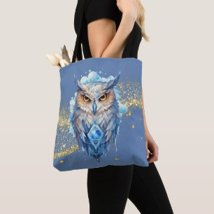 Bolso De Tela Halloween azul Purpurina de oro de búho azul y bla