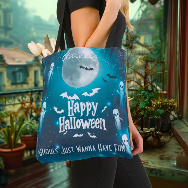 Bolso De Tela Halloween bajo la luz de la luna llena de fantasma (Subido por el creador)