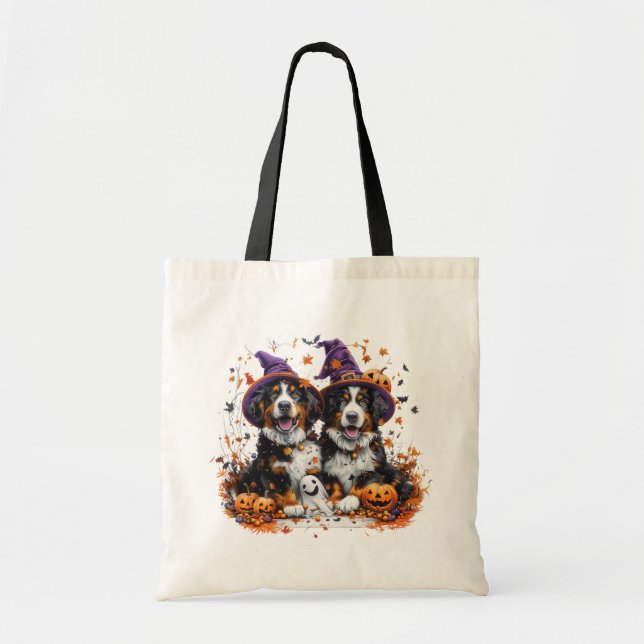 Bolso De Tela Halloween Bernese Mountain Dogs Witch Ghost (Frente)