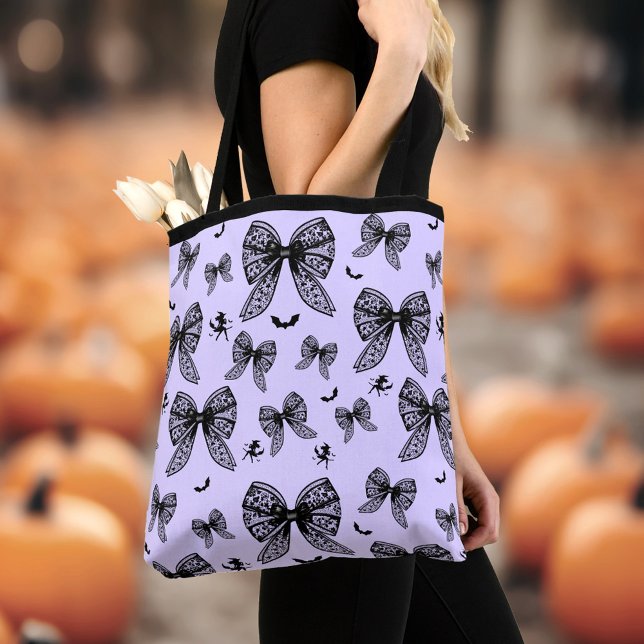 Bolso De Tela Halloween Black Bow Coquette Purple Witch (Halloween Black Bow Coquette Purple Witch Tote Bag)