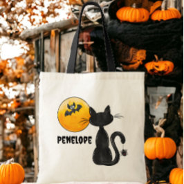 Bolso De Tela Halloween Black Cat Spider Bat Name Trick Tret