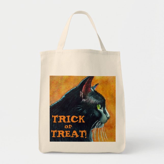 Bolso De Tela Halloween Black Cat Trick o Trete Bag (Frente)