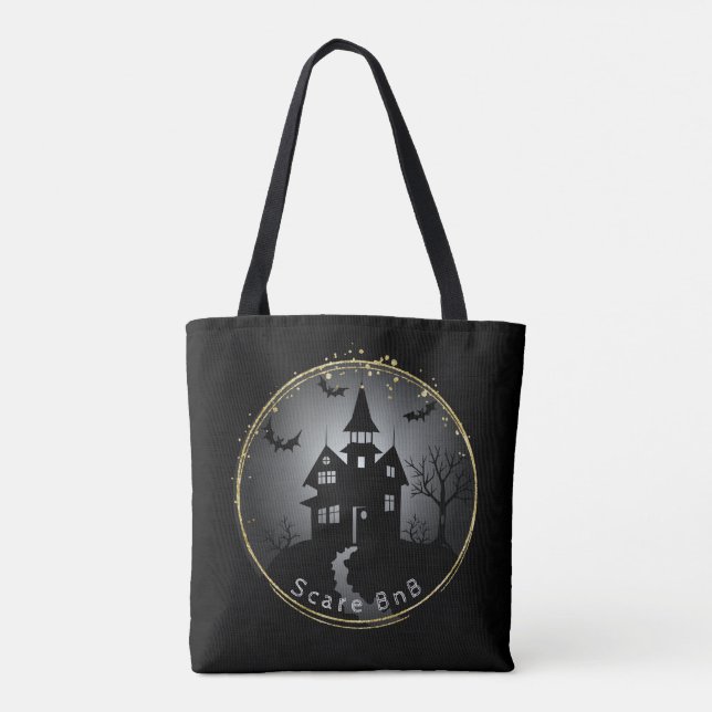 Bolso De Tela Halloween Black Haunted House (Reverso)