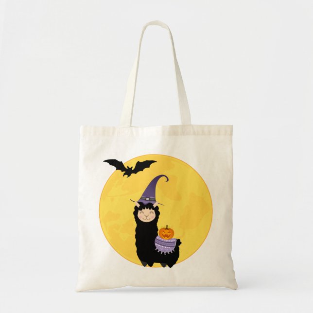 Bolso De Tela Halloween Black Llama Trick-or-Trick (Frente)