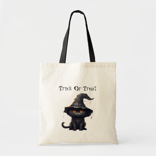Bolso De Tela Halloween Black Witchy Kitten Cat Witch (Frente)