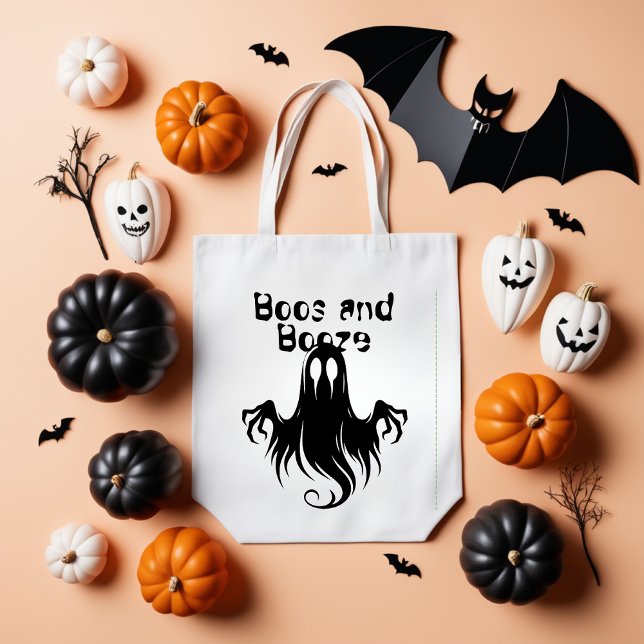 Bolso De Tela Halloween Boos and Booze Black Ghost Tote Bag (Subido por el creador)