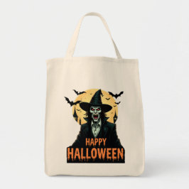 Bolso De Tela halloween, bruja, luna llena, murciélagos, miedo, 