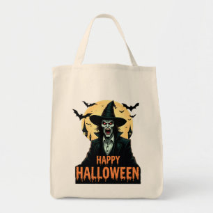 Bolso De Tela halloween, bruja, luna llena, murciélagos, miedo, 