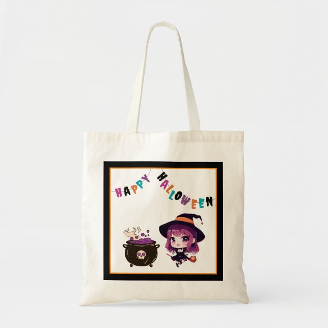 Bolso De Tela Halloween/bruja/otoño/octubre (Frente)