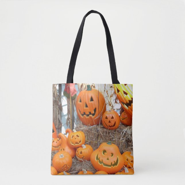Bolso De Tela Halloween calabazas de calabazas de naranja de lin (Anverso)